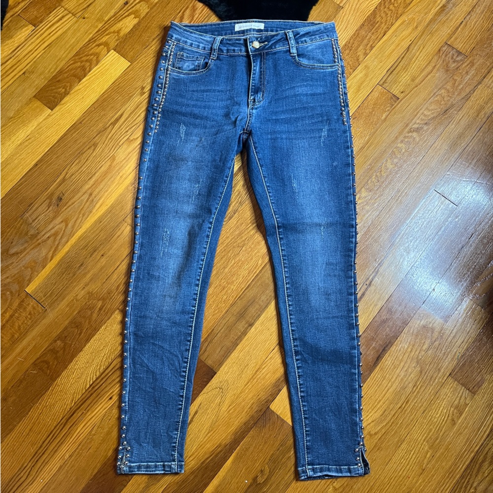 Laphilo Bejeweled Embellished Leg Skinny Jeans Size Medium